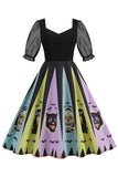 Black A Line Halloween Vestido vintage impreso