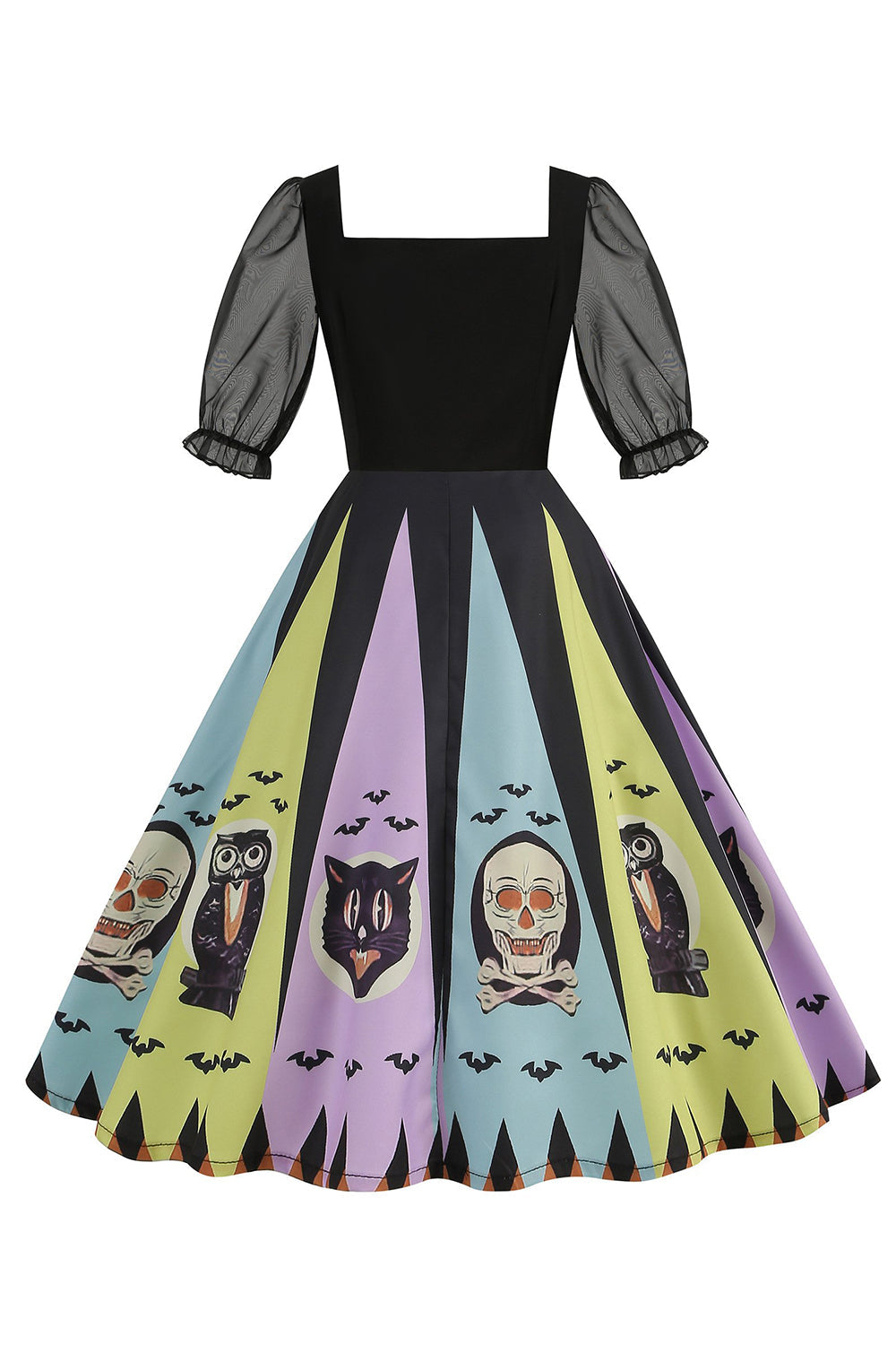 Black A Line Halloween Vestido vintage impreso