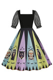 Black A Line Halloween Vestido vintage impreso