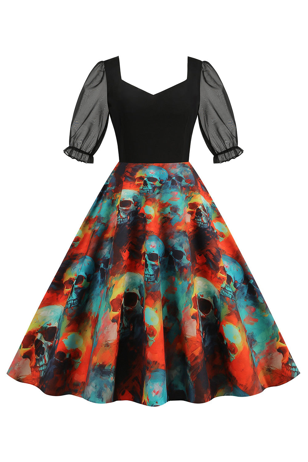 Black A Line Halloween Vestido vintage impreso