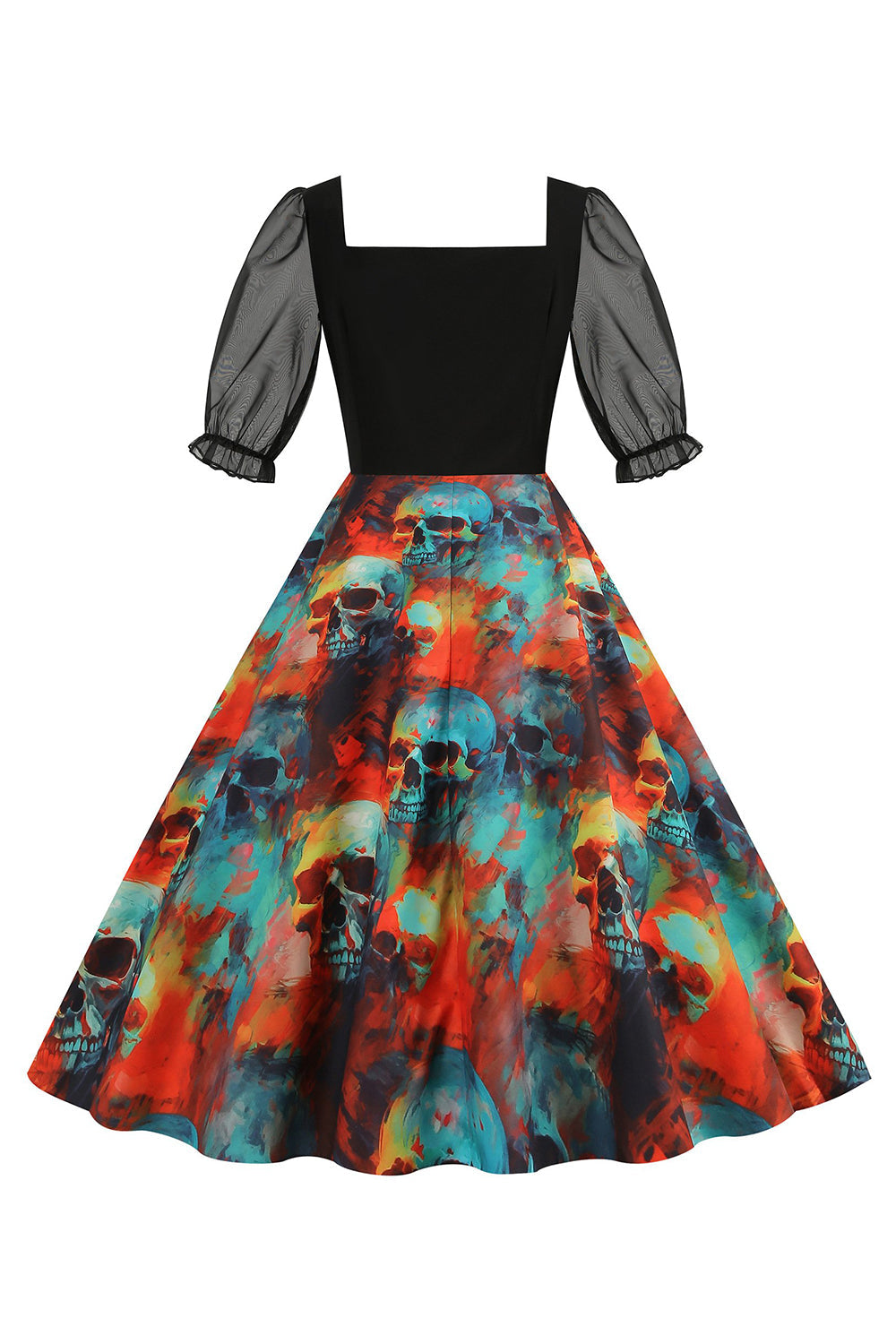 Black A Line Halloween Vestido vintage impreso