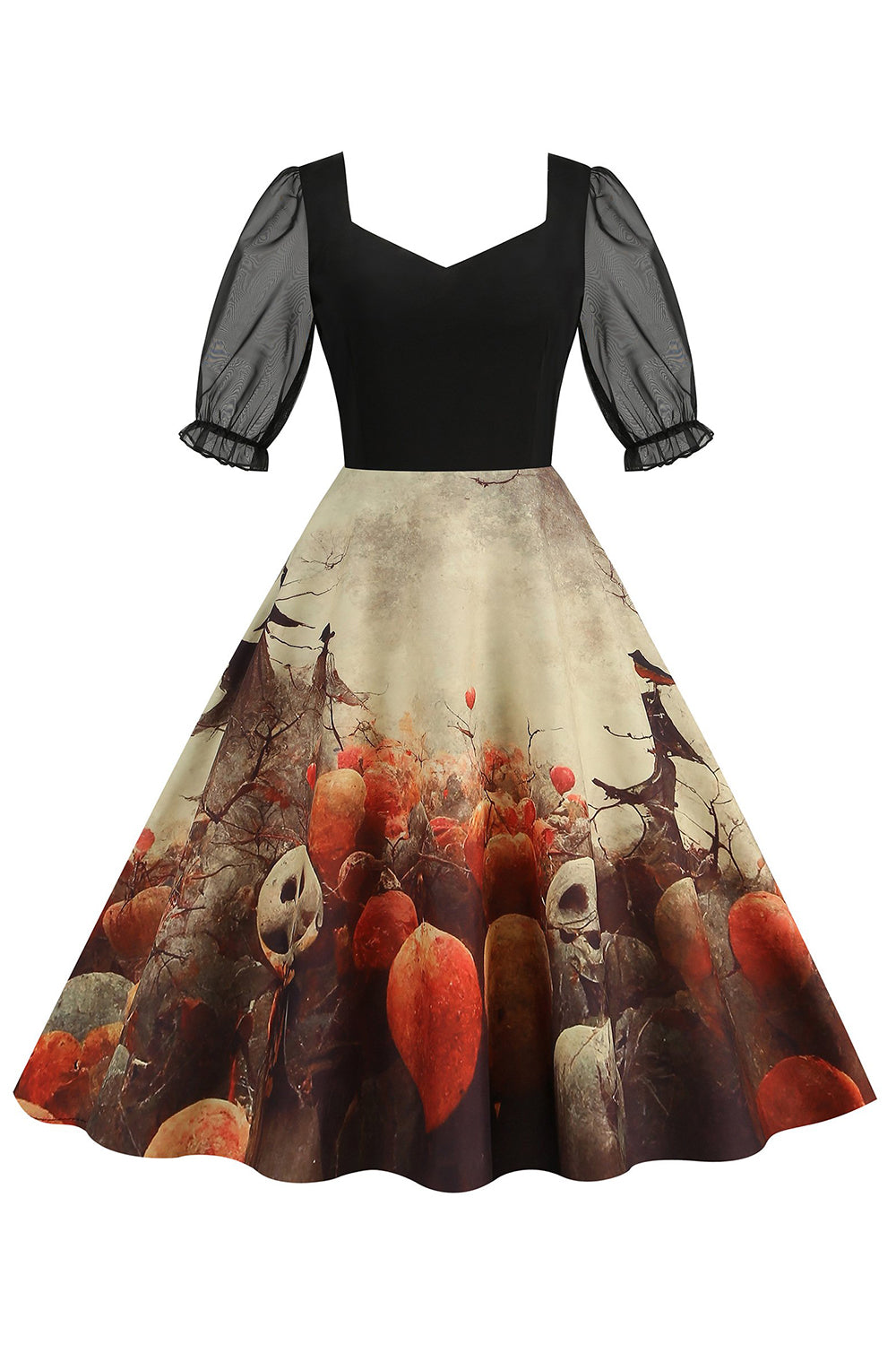 Black A Line Halloween Vestido vintage impreso