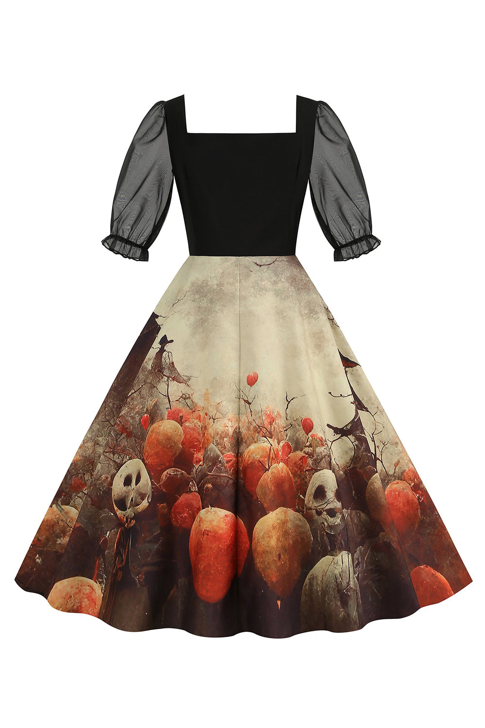 Black A Line Halloween Vestido vintage impreso