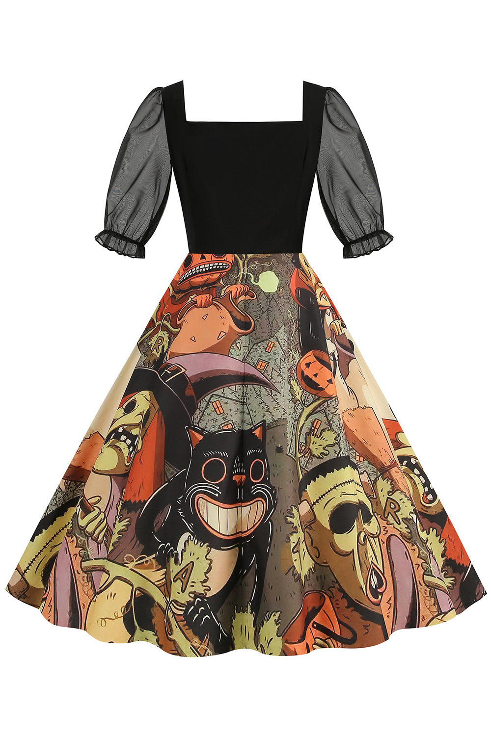 Black A Line Halloween Vestido vintage impreso