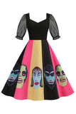 Black A Line Halloween Vestido vintage impreso
