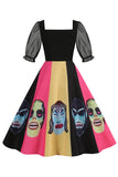 Black A Line Halloween Vestido vintage impreso