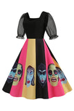 Black A Line Halloween Vestido vintage impreso