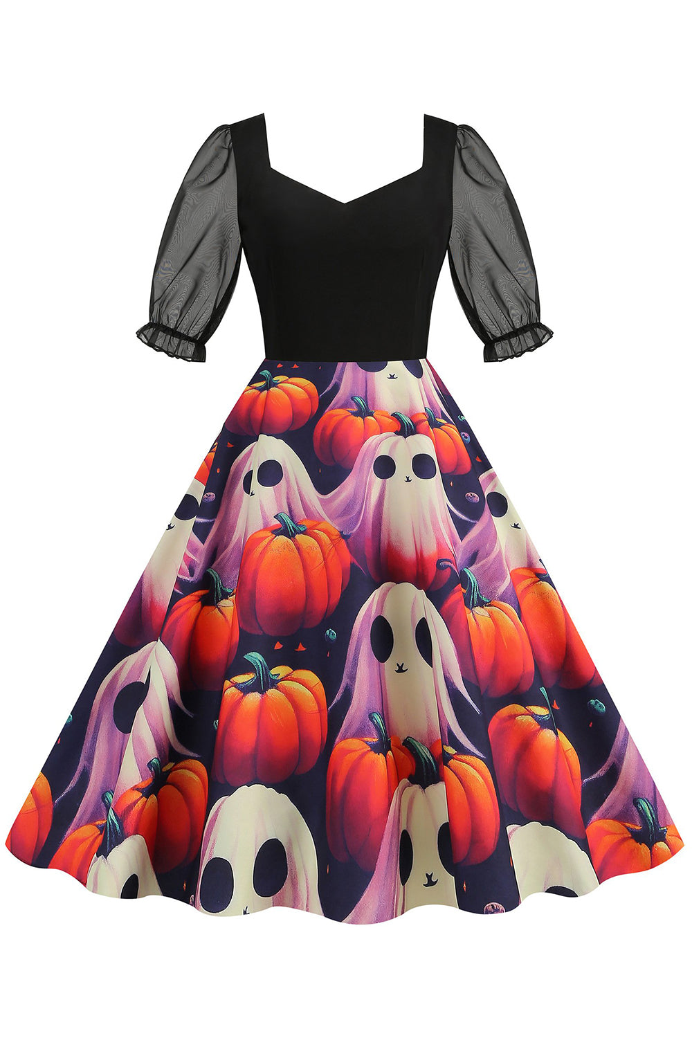 Black A Line Halloween Vestido vintage impreso