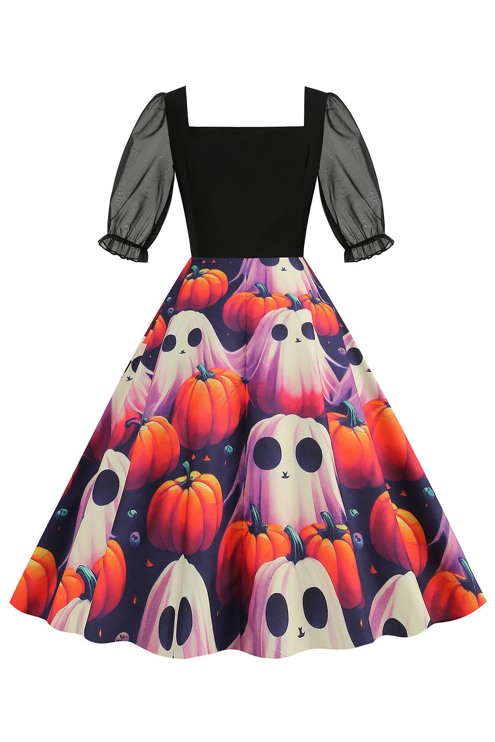Black A Line Halloween Vestido vintage impreso