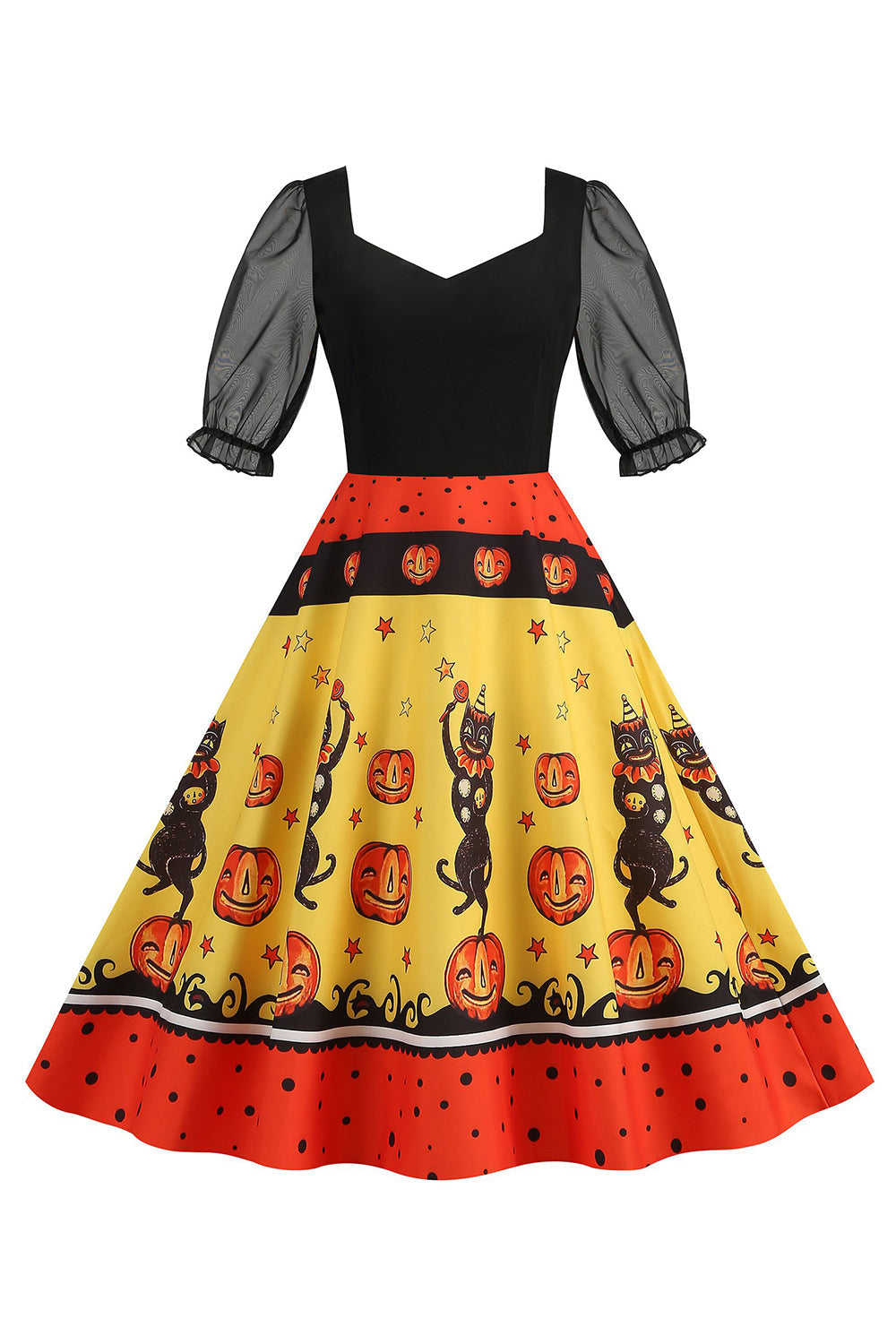 Black A Line Halloween Vestido vintage impreso