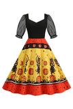 Black A Line Halloween Vestido vintage impreso