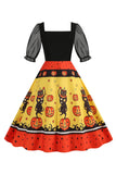 Black A Line Halloween Vestido vintage impreso