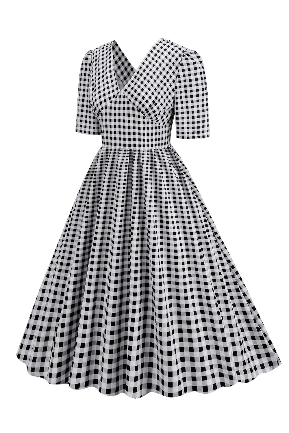 Vestido negro con cuello en V con cuello en V de la década de 1950