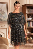 Vestido de lentejuelas brillantes de la década de 1920 con mangas de murciélago