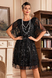 Vestido de lentejuelas champán con mangas de murciélago de la década de 1920