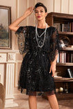 Vestido de lentejuelas negras con mangas de murciélago de la década de 1920