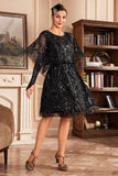 Vestido de lentejuelas negras con mangas de murciélago de la década de 1920