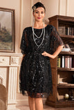 Vestido de lentejuelas negras con mangas de murciélago de la década de 1920