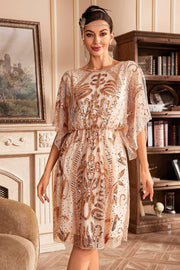 Vestido de lentejuelas champán con mangas de murciélago de la década de 1920