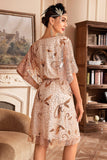 Vestido de lentejuelas champán con mangas de murciélago de la década de 1920