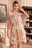 Vestido de lentejuelas champán con mangas de murciélago de la década de 1920
