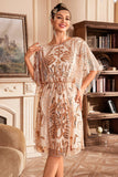 Vestido de lentejuelas champán con mangas de murciélago de la década de 1920
