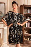Vestido negro de lentejuelas brillantes de la década de 1920 con mangas de murciélago