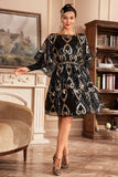 Vestido negro de lentejuelas brillantes de la década de 1920 con mangas de murciélago