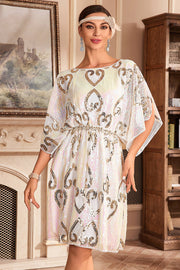 Vestido blanco brillante de la década de 1920 con lentejuelas