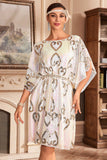 Vestido blanco brillante de la década de 1920 con lentejuelas