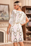Vestido blanco brillante de la década de 1920 con lentejuelas