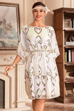 Vestido blanco brillante de la década de 1920 con lentejuelas