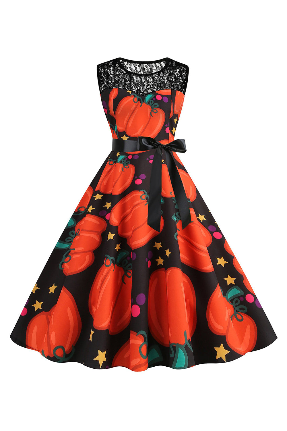 Halloween Calabaza estampada naranja vestido vintage