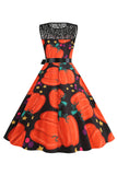 Halloween Calabaza estampada naranja vestido vintage