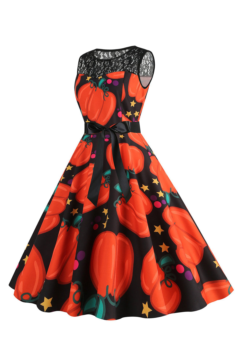 Halloween Calabaza estampada naranja vestido vintage