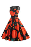 Halloween Calabaza estampada naranja vestido vintage