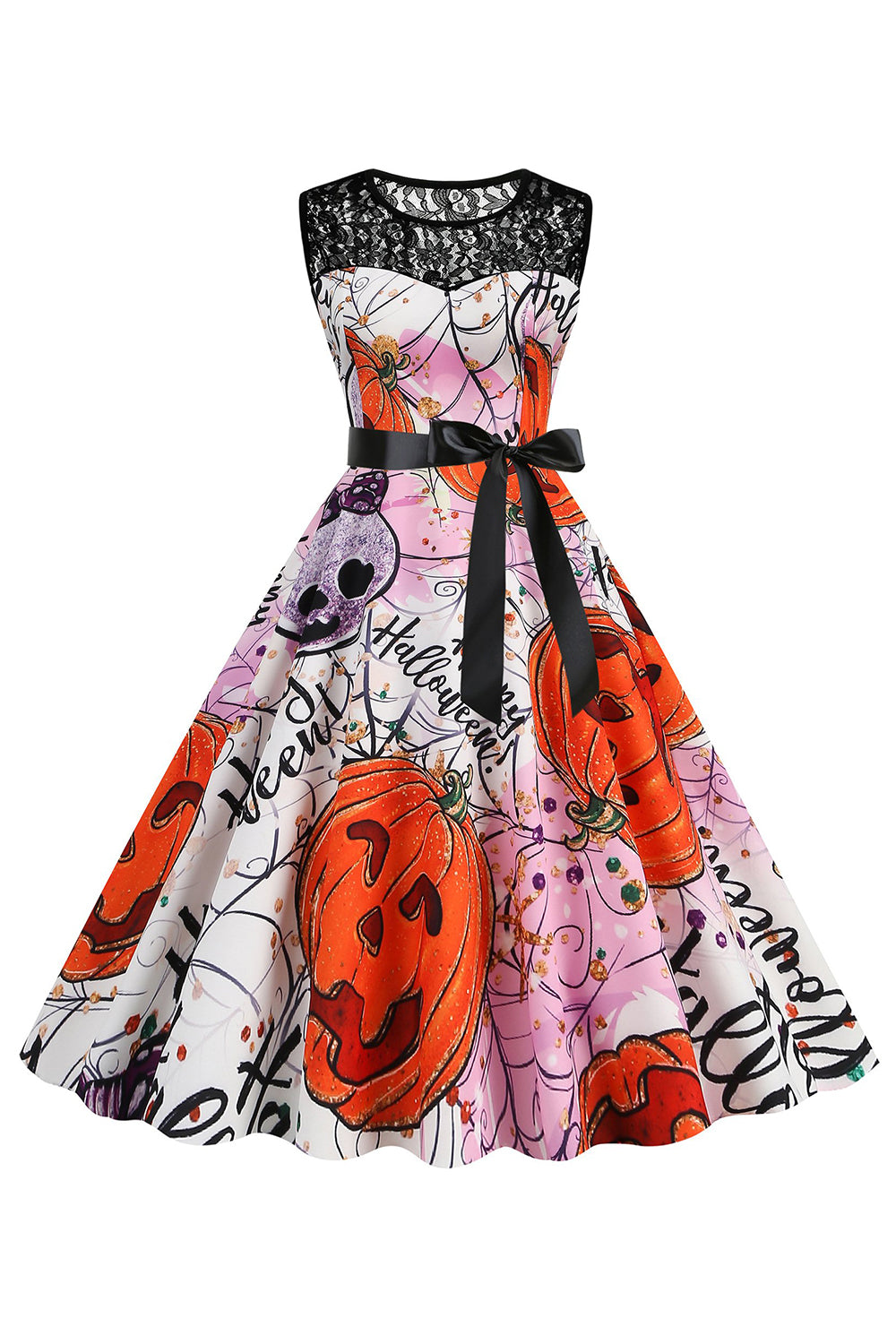 Halloween Calabaza estampada naranja vestido vintage