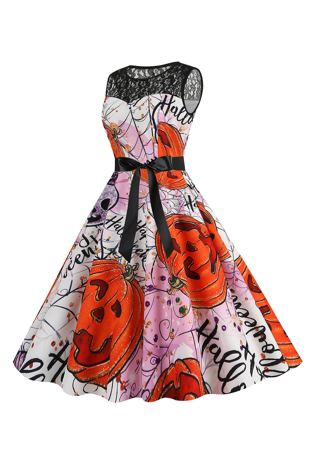 Halloween Calabaza estampada naranja vestido vintage