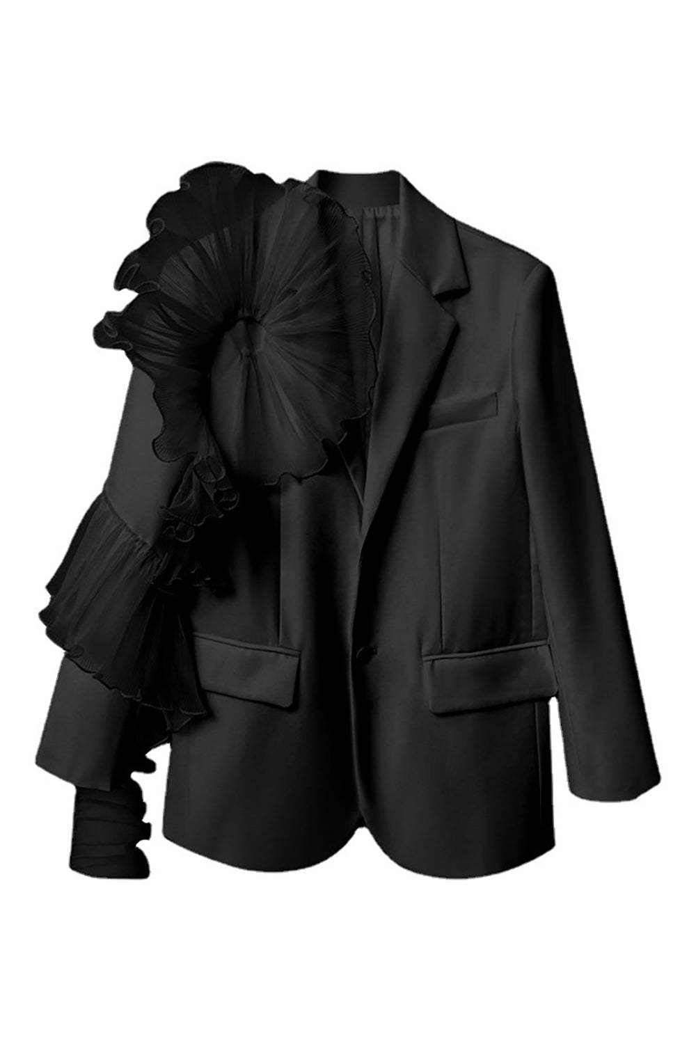 Solapa con muescas blancas Dos botones Blazer de fiesta para mujer con flor