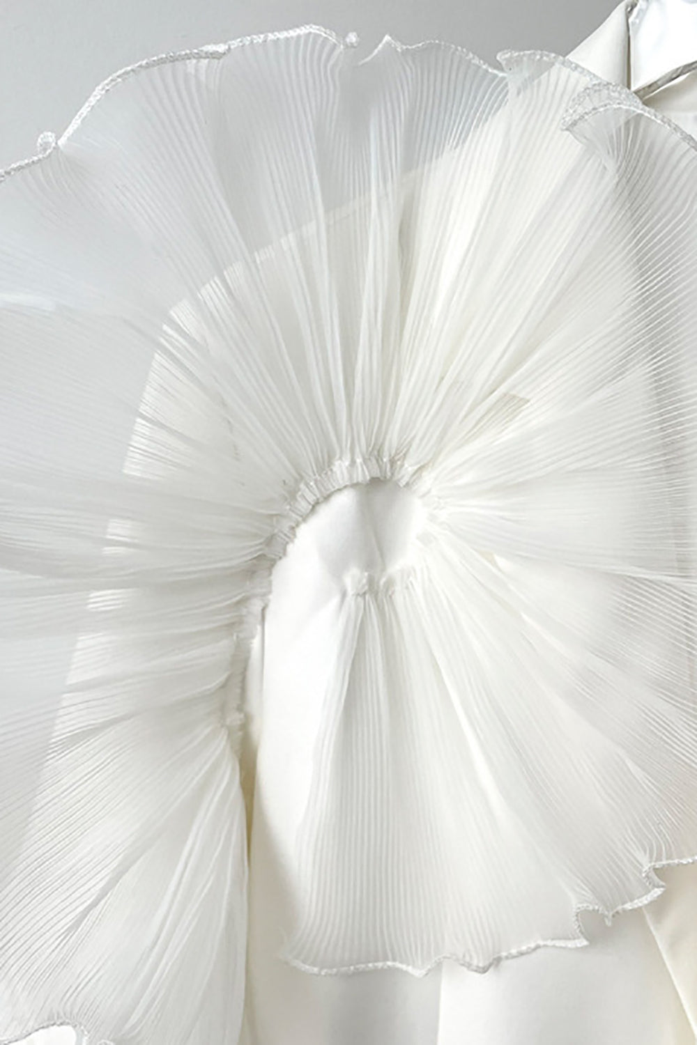 Solapa con muescas blancas Dos botones Blazer de fiesta para mujer con flor