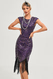 Vestido de Gatsby de la década de 1920 con flecos con cuentas negras brillantes