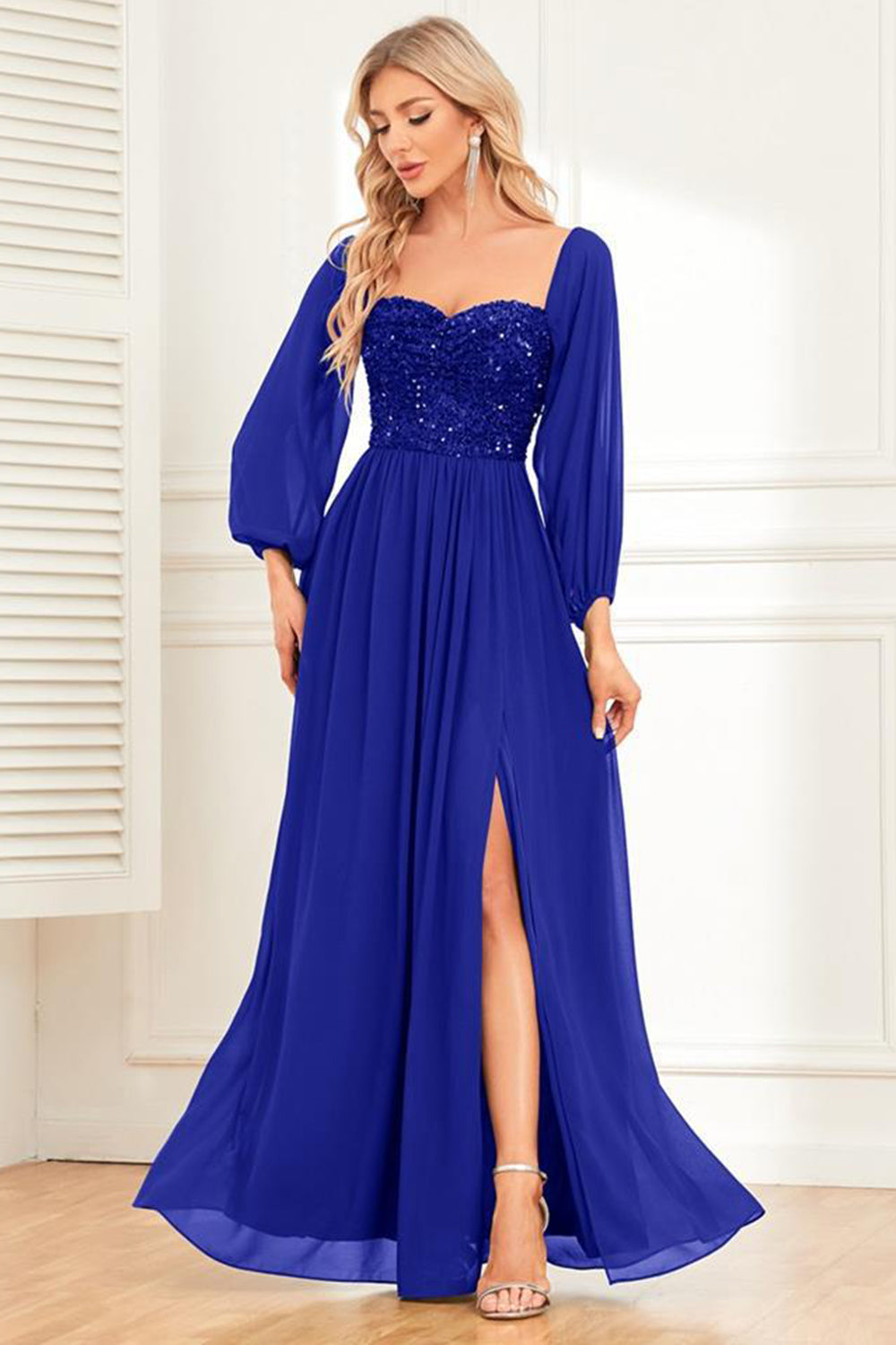 Vestido de fiesta de lentejuelas verde oscuro de una línea con mangas