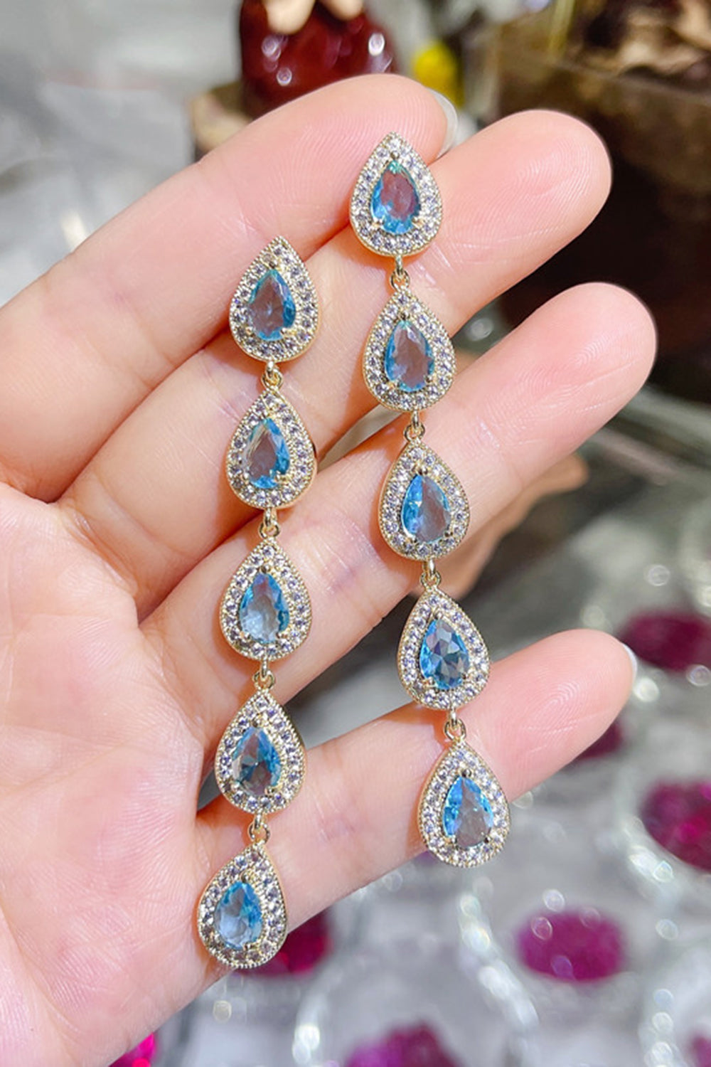 Pendientes colgantes de diamantes de imitación de plata