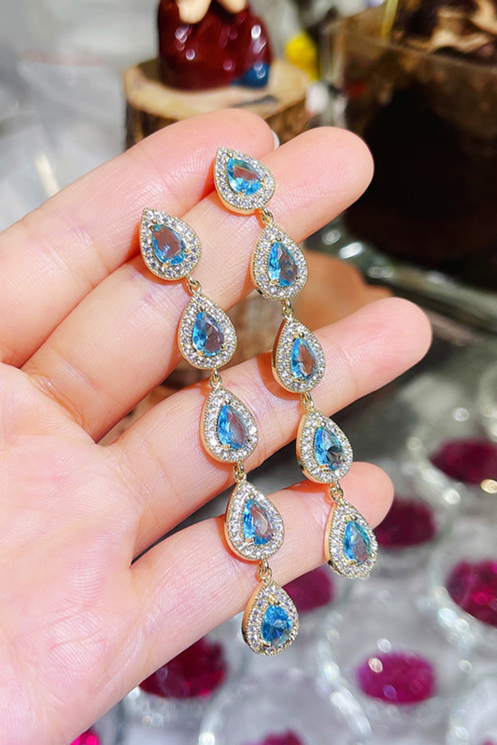 Pendientes colgantes de diamantes de imitación de plata