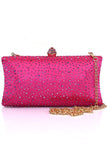 Bolso de fiesta de noche de diamantes de imitación fucsia brillante