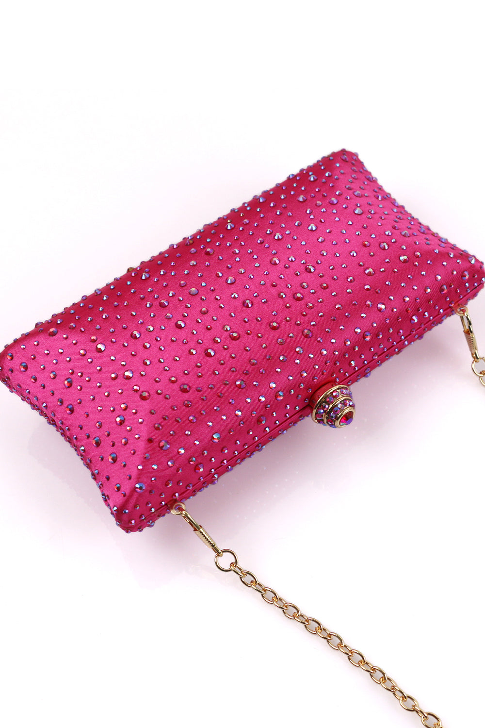 Bolso de fiesta de noche de diamantes de imitación fucsia brillante