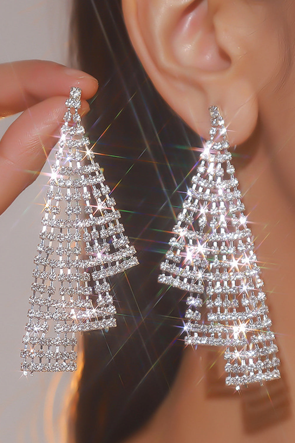 Pendientes colgantes de diamantes de imitación de plata