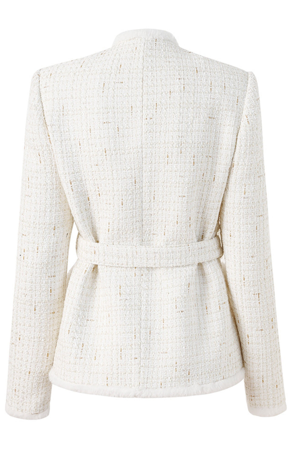 Chaqueta de mujer de lujo ligero de empalme de lana blanca con cuello alto pequeño