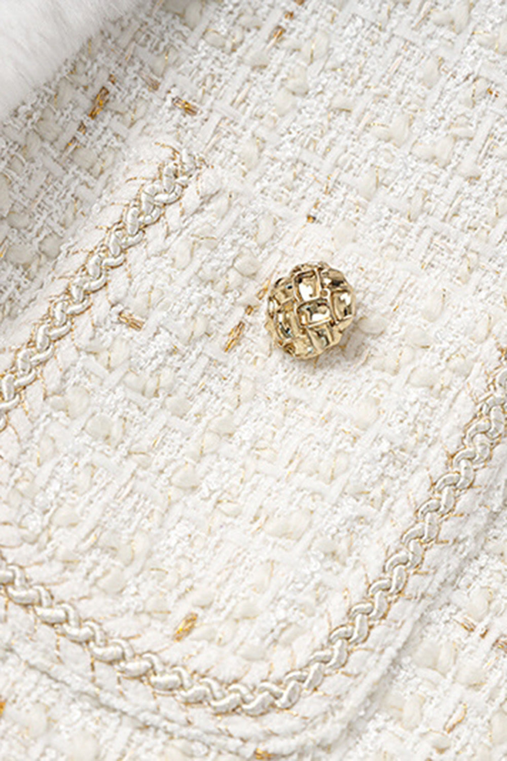 Chaqueta de mujer de lujo ligero de empalme de lana blanca con cuello alto pequeño