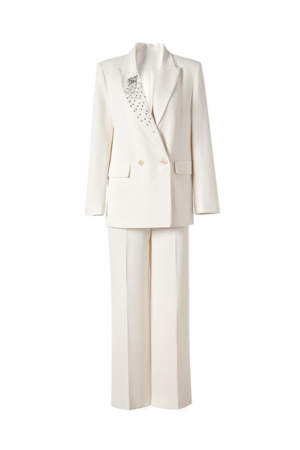 Traje de mujer de doble botonadura de 2 piezas con cuentas negras brillantes